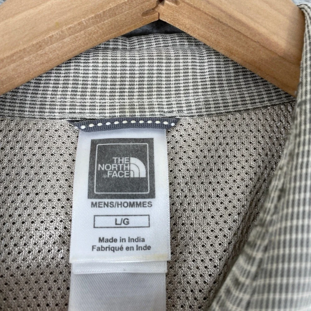 The North Face Shirt Mens Large Tan Micro Check Modal Blend Hiking Outdoors